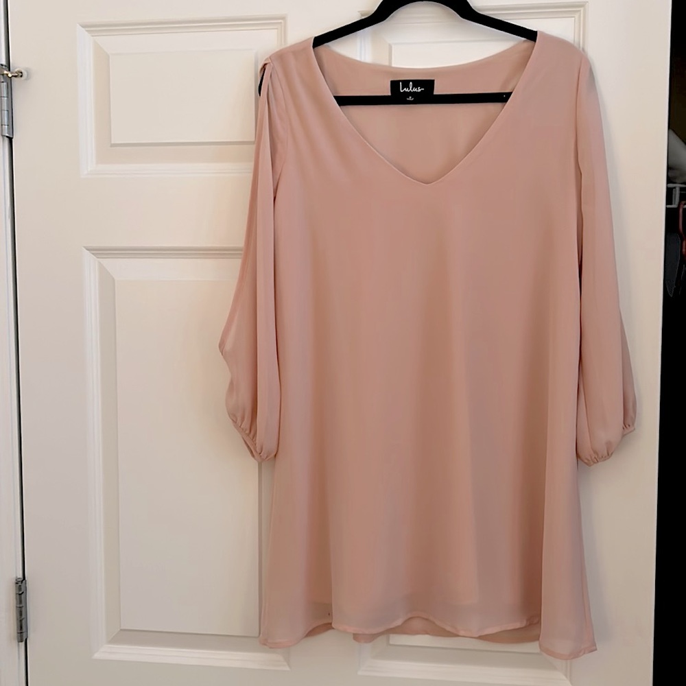 Lulu Blush Pink Slit Sleeve Shift Dress